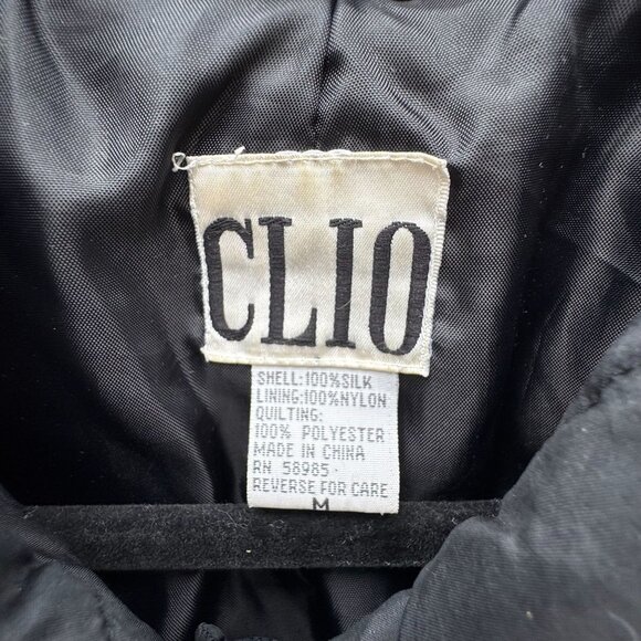 Clio Vintage Womens Black Quilted Jacket Button Front Pockets Drawstring Waist M - Picture 2 of 13